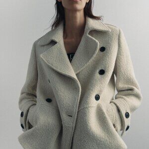 ZARA ZW COLLECTION Ivory Manteco Wool Blend Boucle Jacket Short Coat 9867/765 XS